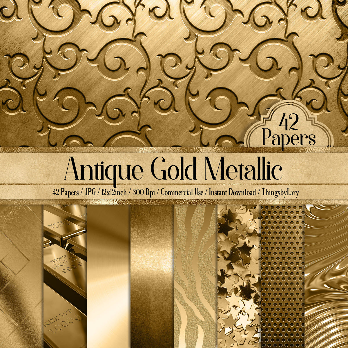 42 Antique Gold Metallic Digital Papers 12x12 ThingsbyLary