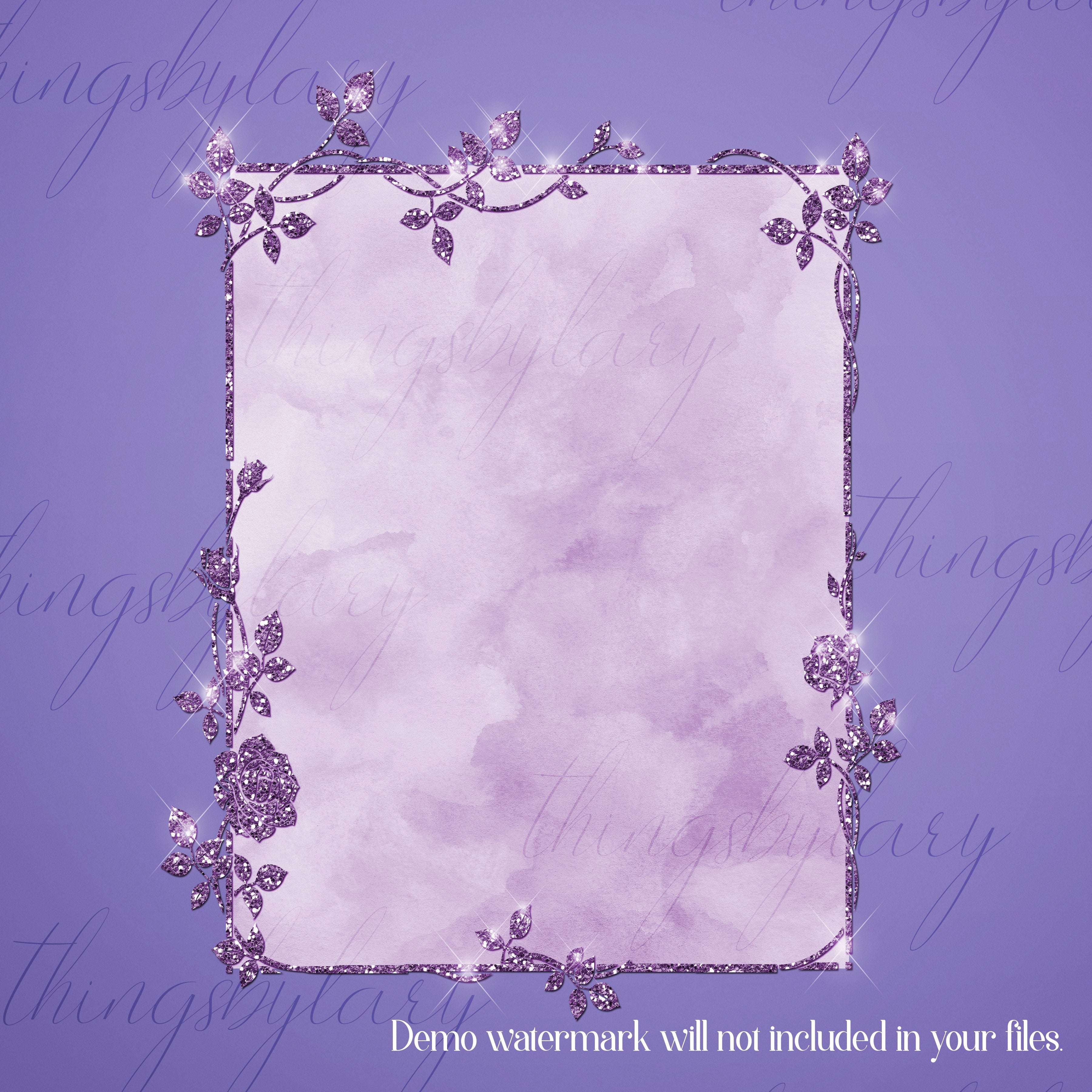 100 Glitter Watercolor Floral Frames 8.5x11 PNG