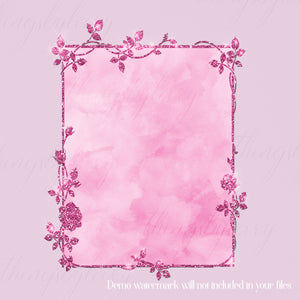 100 Glitter Watercolor Floral Frames 8.5x11 PNG
