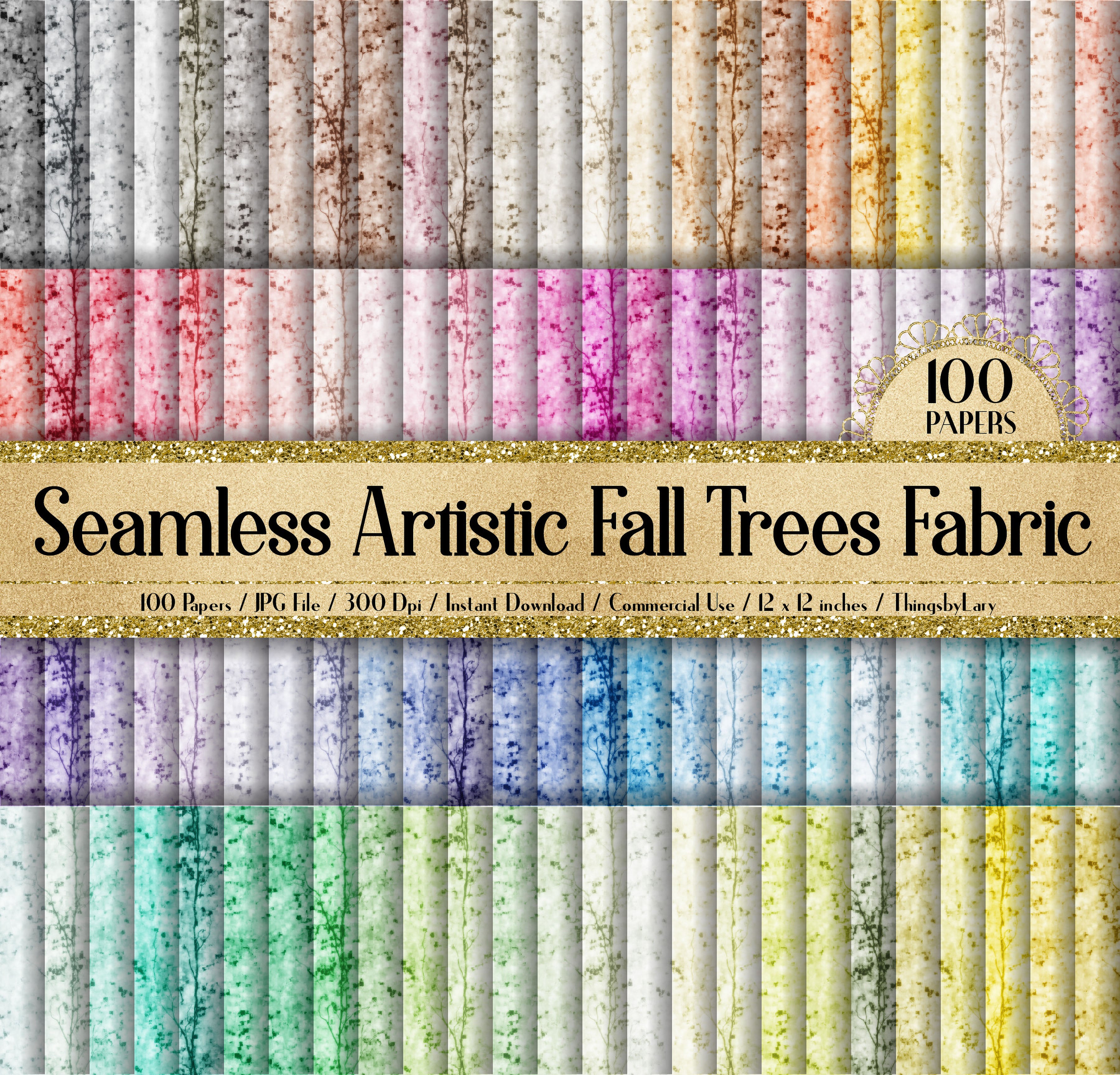 100 Seamless Artistic Fall Trees Fabric Digital Papers