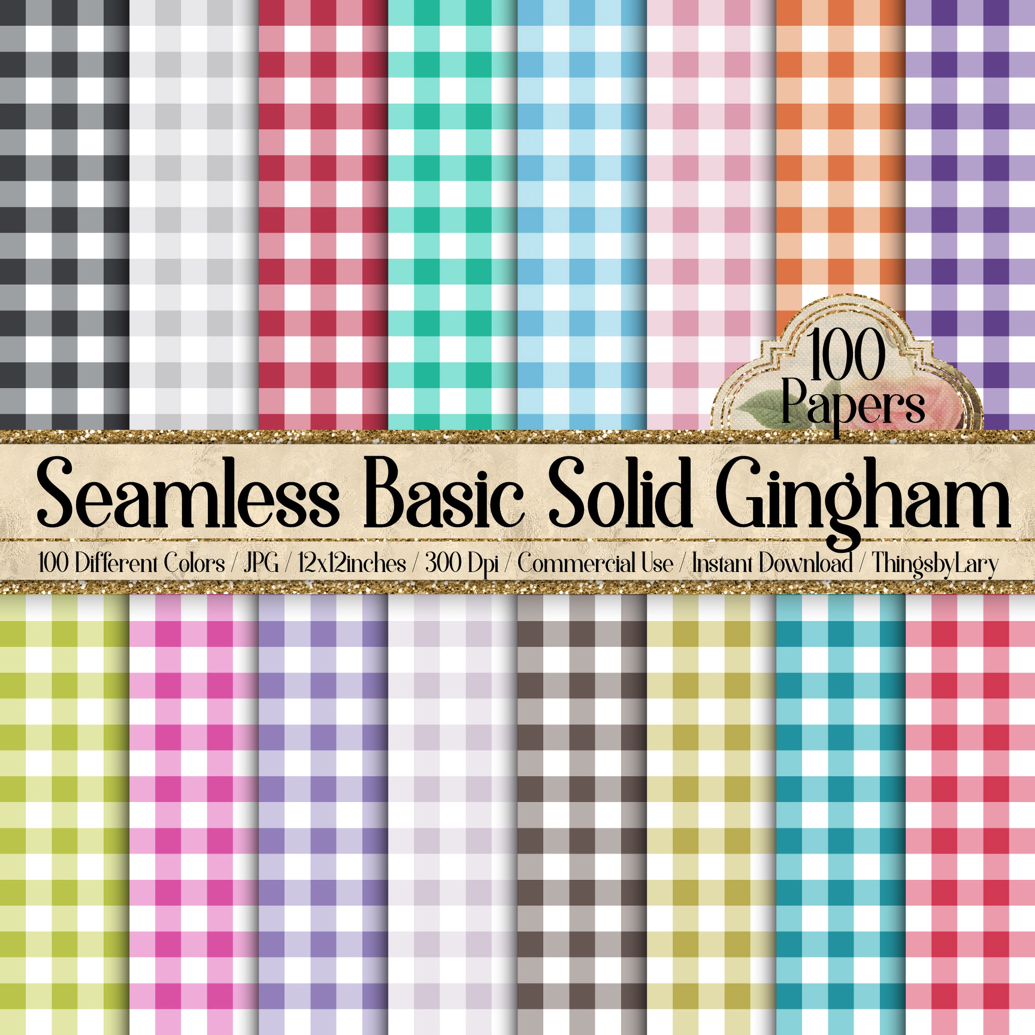 100 Seamless Basic Solid Gingham Digital Papers