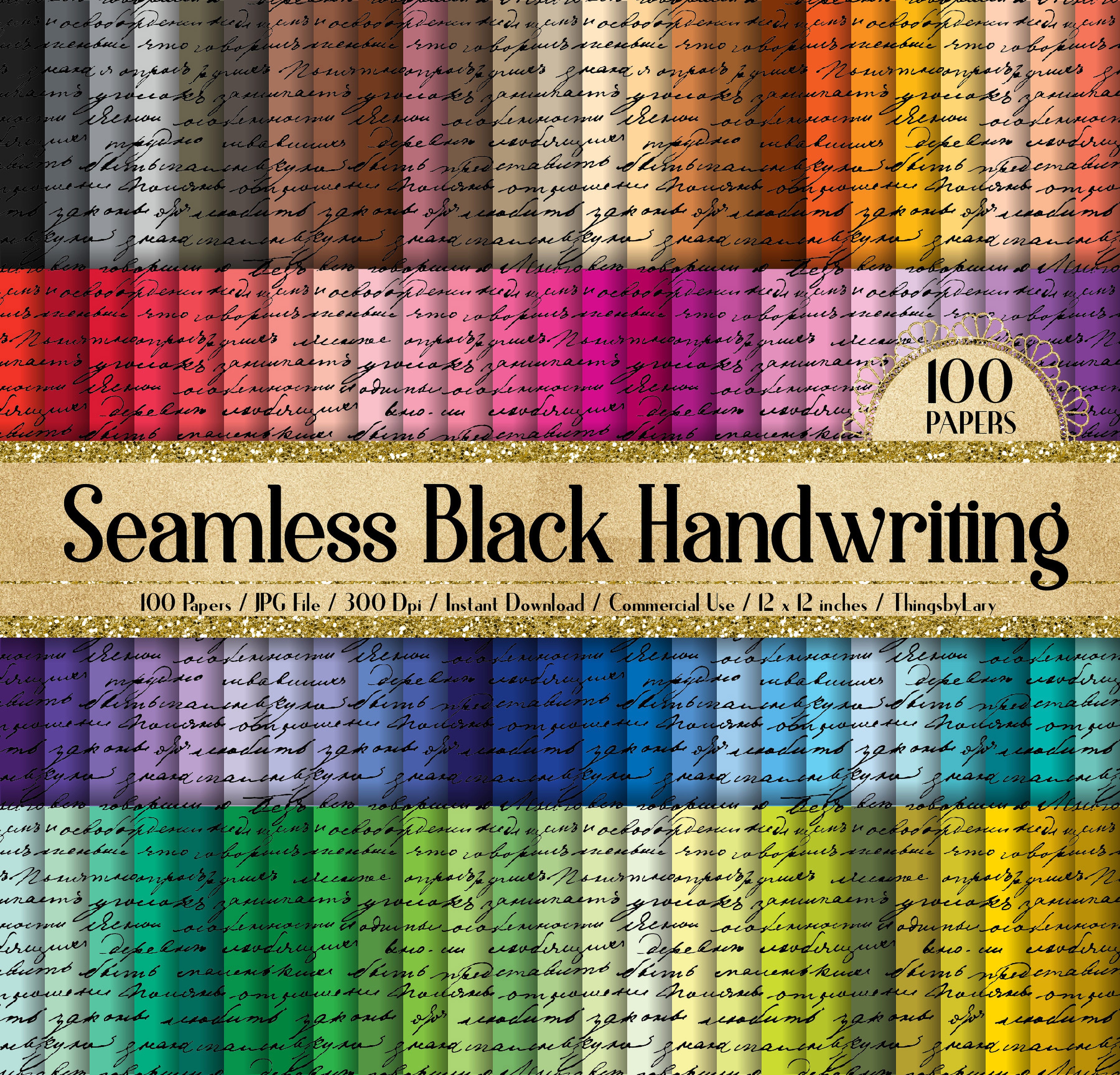 100 Seamless Black Handwriting Digital Papers