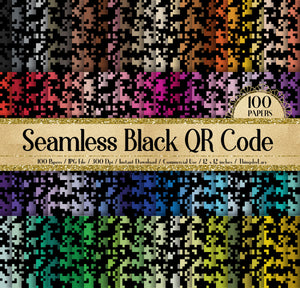 100 Seamless Black QR Code Digital Papers