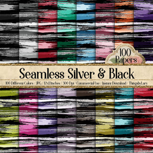 100 Seamless Black and Silver Glitter Brush Stroke Digital Papers