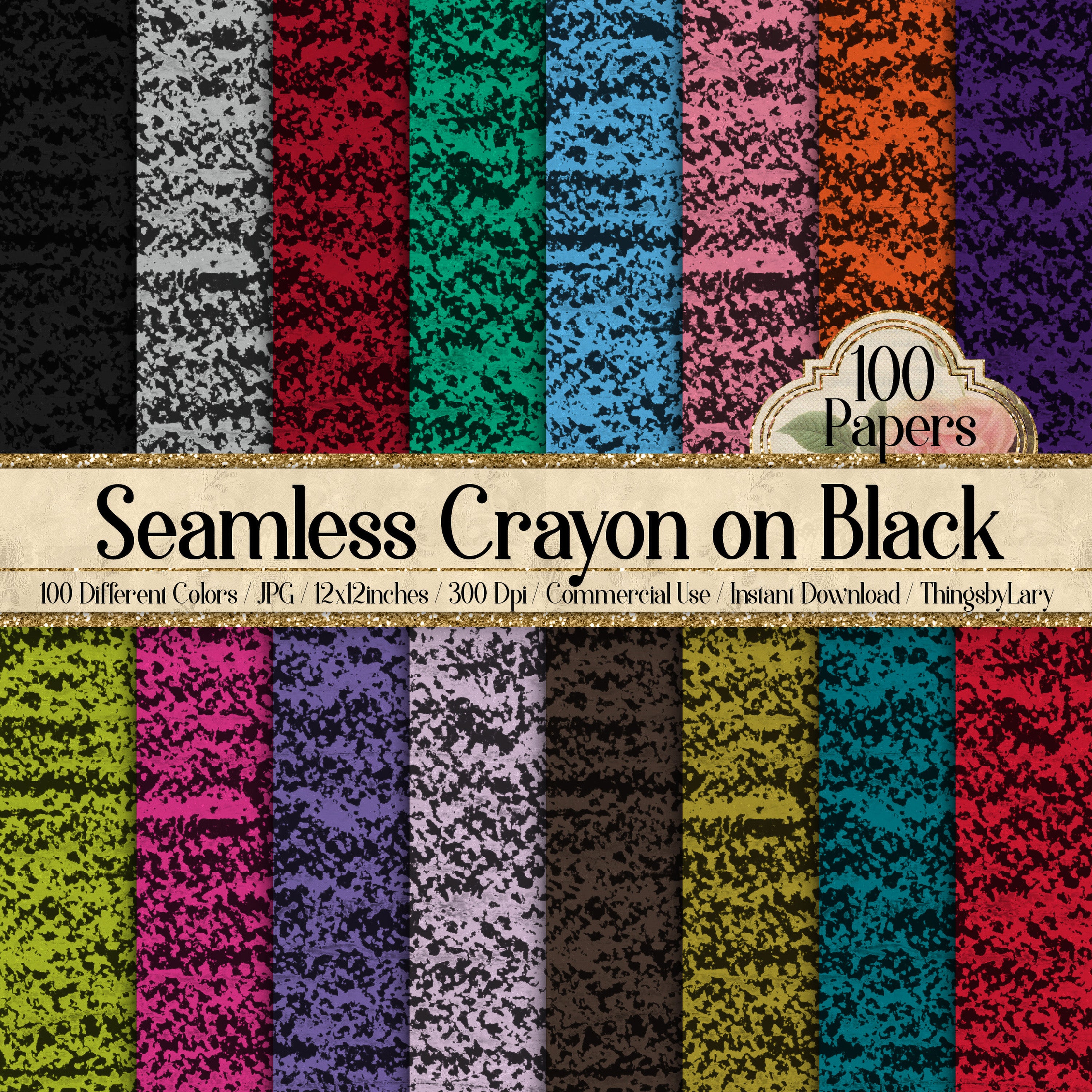 100 Seamless Crayon Scribble Texture on Black Background Digital Papers