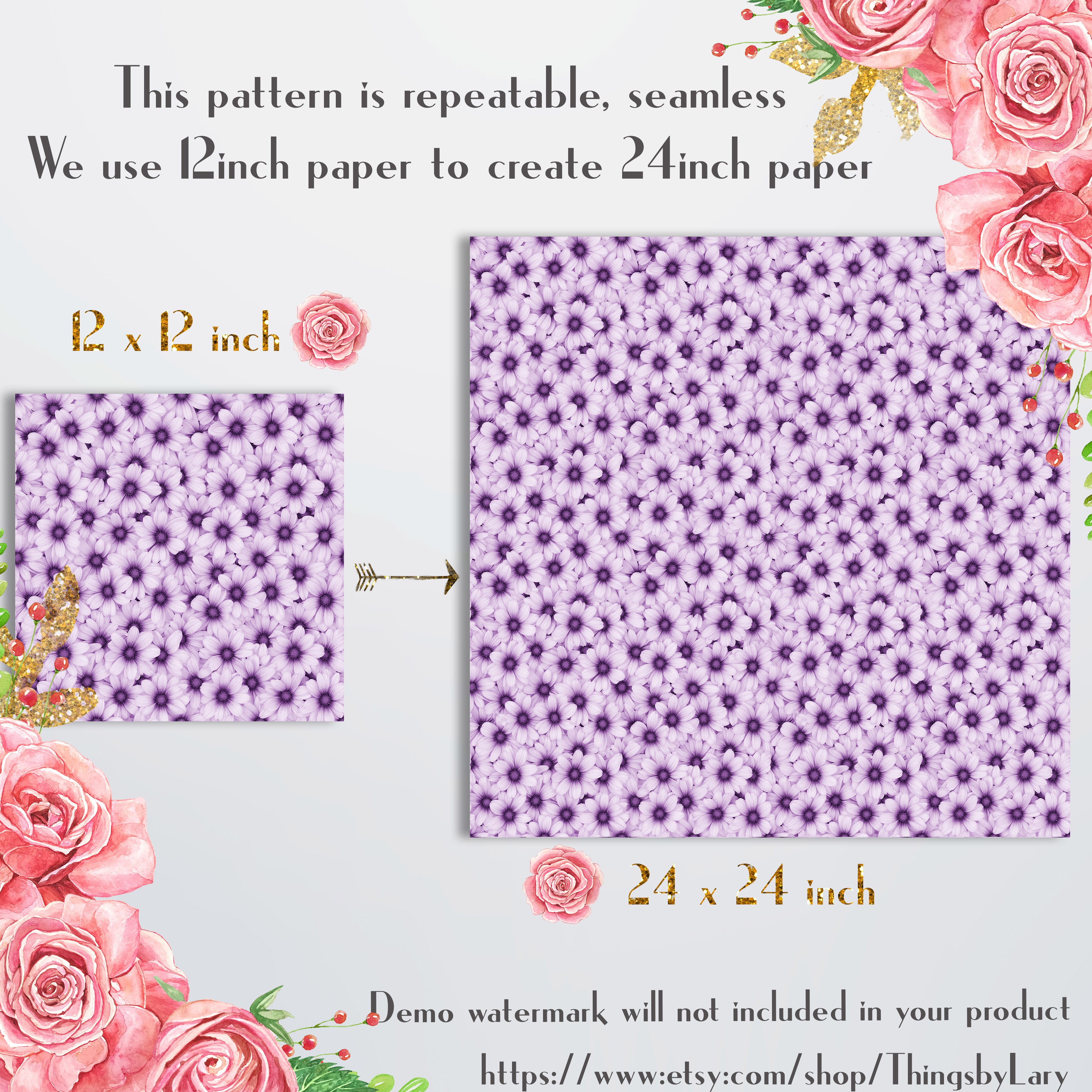 100 Seamless Daisy Flowers Digital Papers