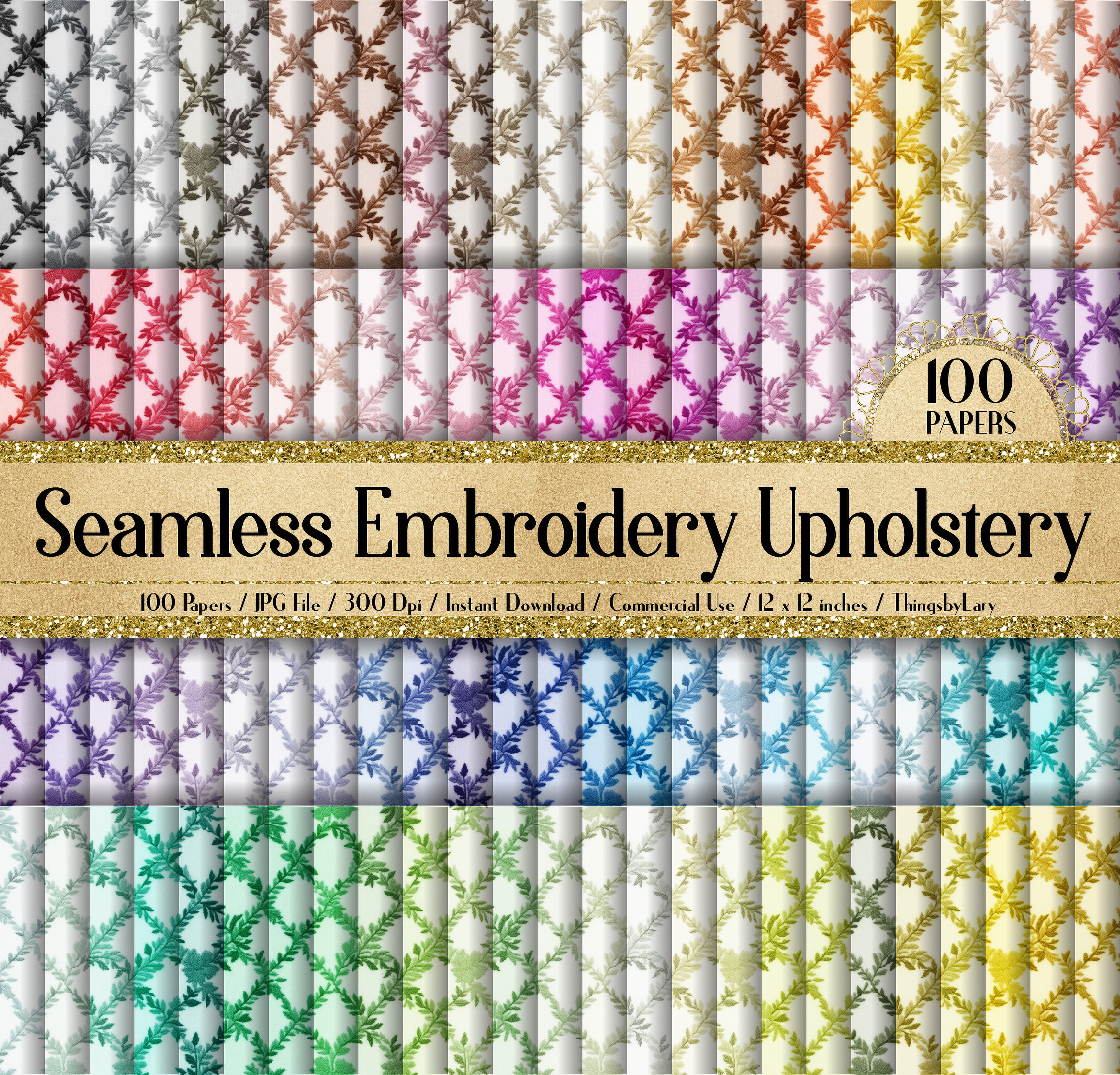 100 Seamless Embroidery Botanical Upholstery Digital Papers