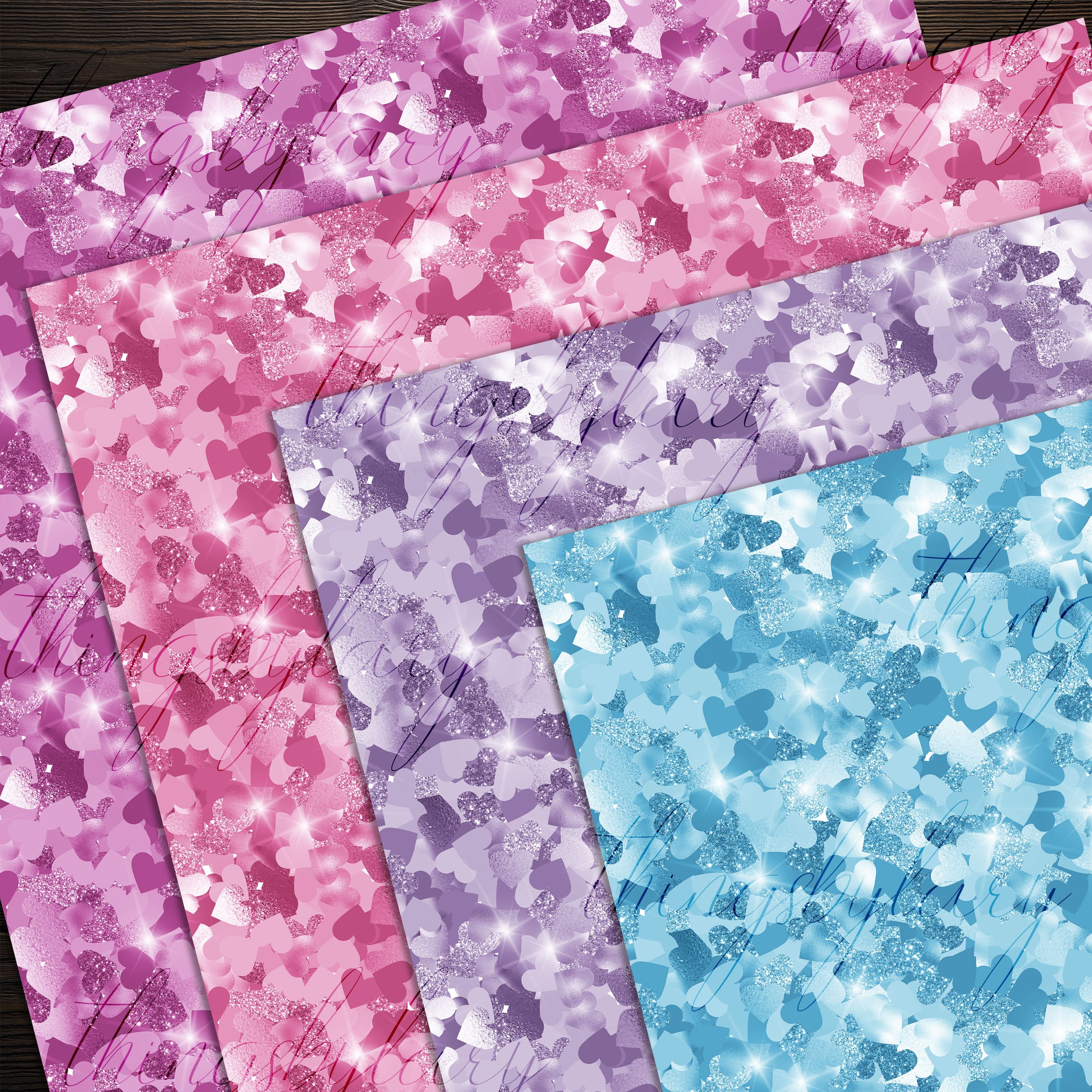 100 Seamless Glitter Hearts Pattern Digital Papers