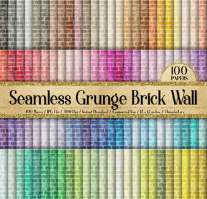 100 Seamless Grunge Brick Wall Pattern Digital Papers