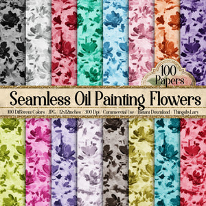 100 Seamless Oil Painting Flowers Digital Papers