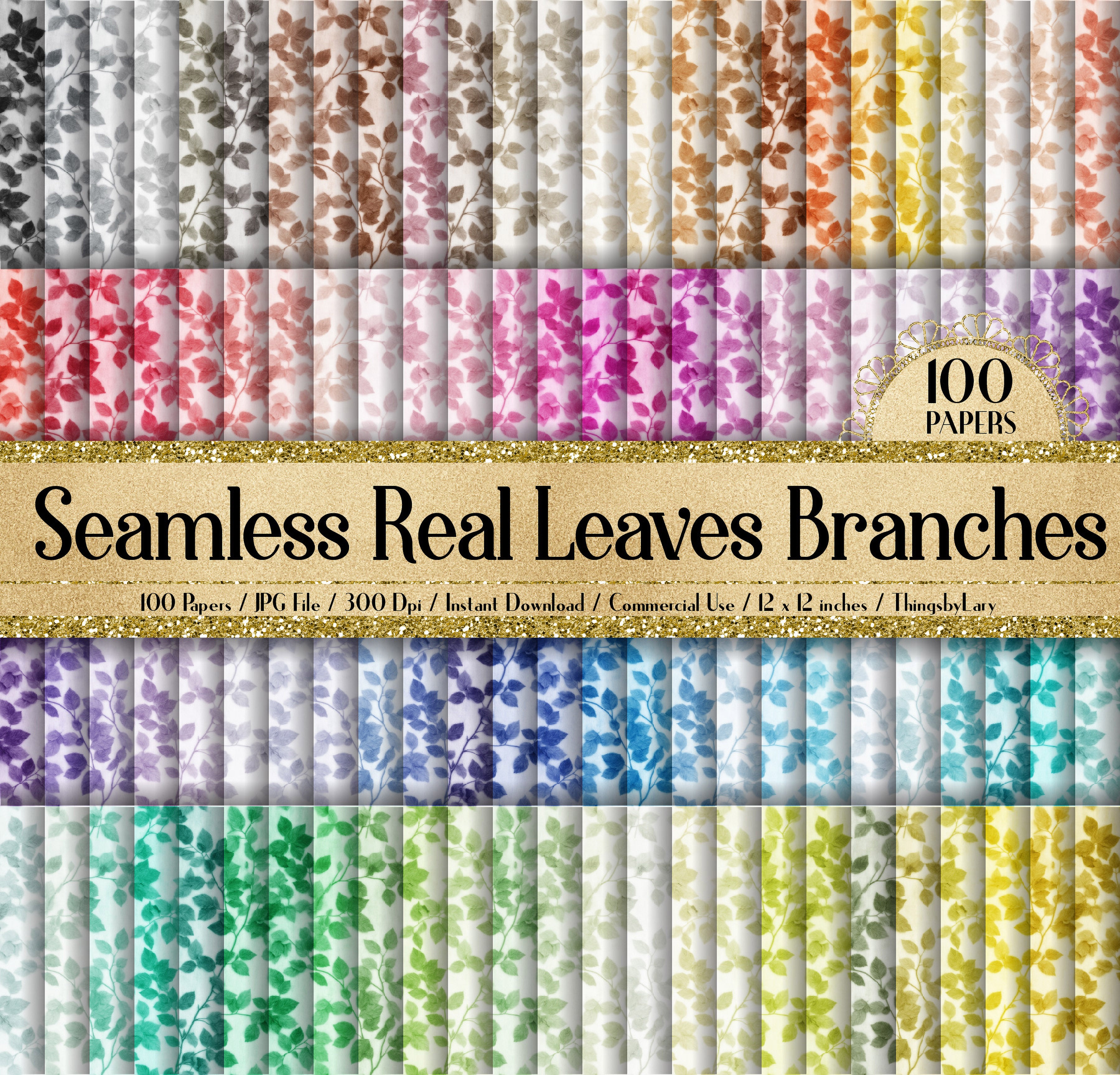 100 Seamless Real Leaves Branches Digital Papers