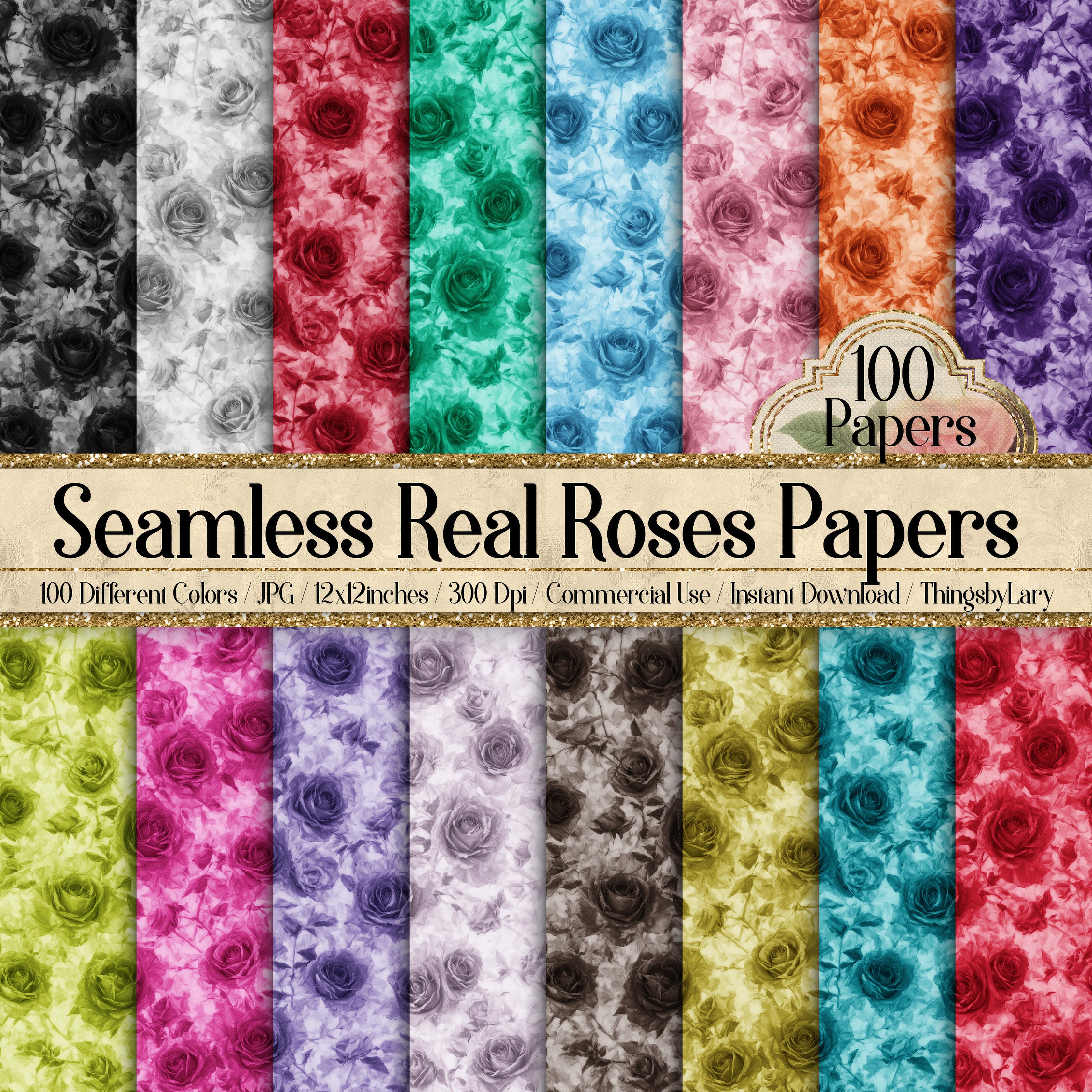 100 Seamless Real Roses Digital Papers