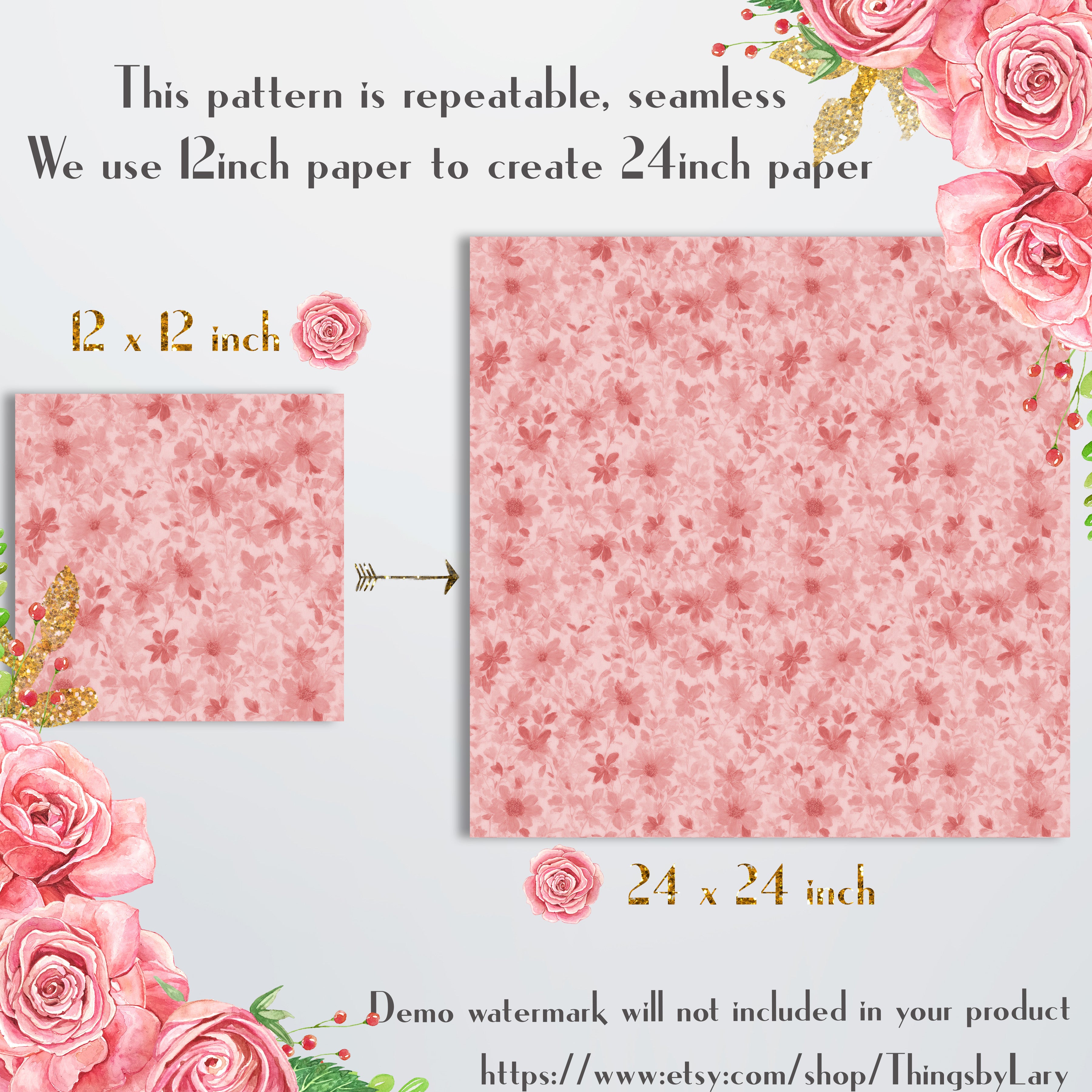 100 Seamless Shabby Chic Floral Fabric Digital Papers