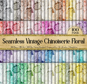 100 Seamless Vintage Chinoiserie Floral Fabric Digital Papers