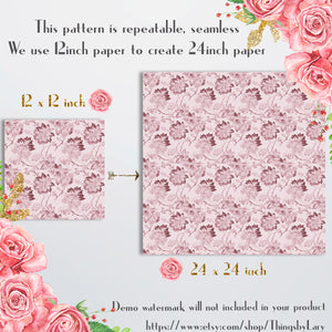 100 Seamless Vintage Chinoiserie Floral Fabric Digital Papers