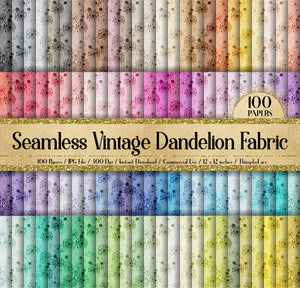 100 Seamless Vintage Dandelion Fabric Digital Papers