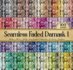 100 Seamless Vintage Faded Damask Ver 1 Digtial Papers