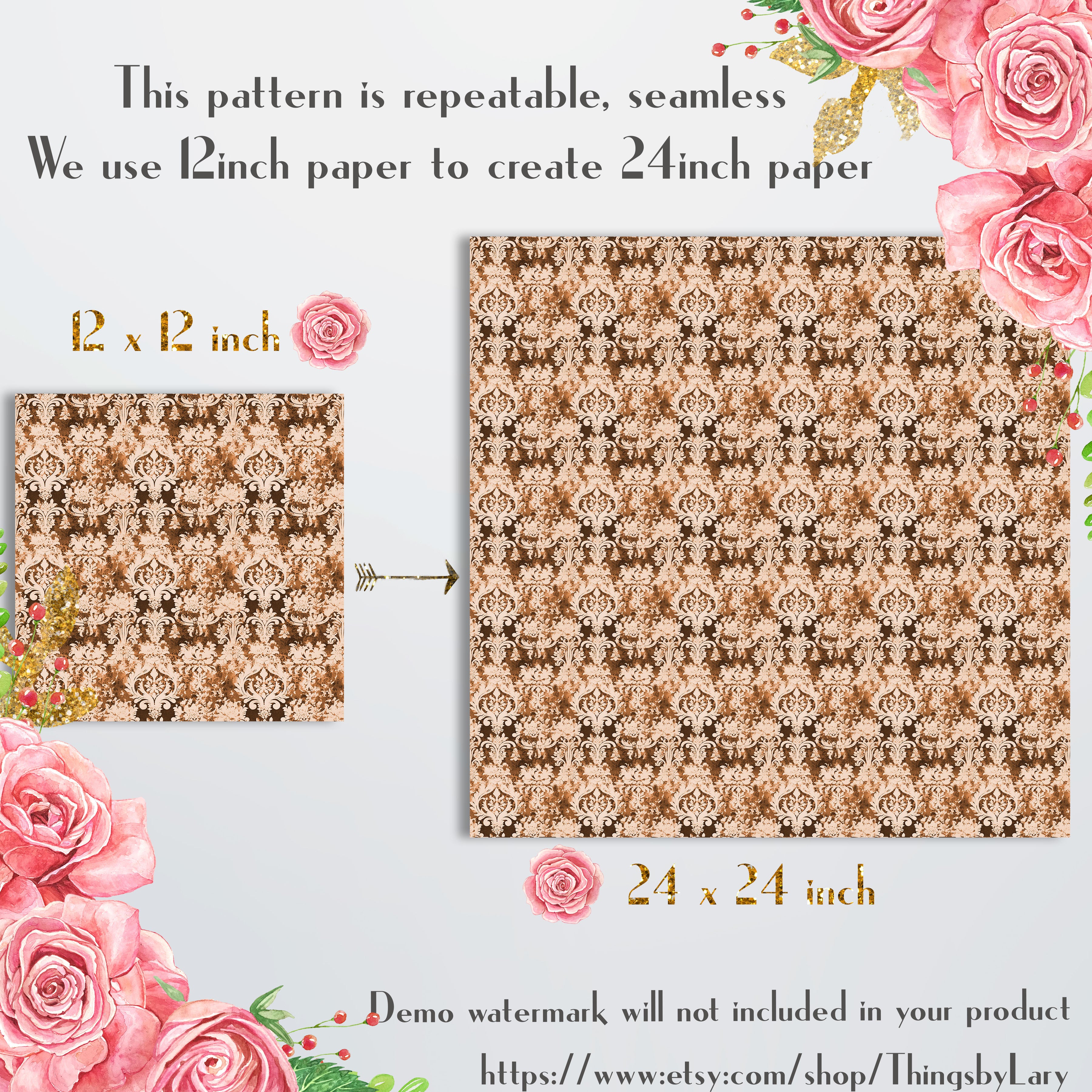 100 Seamless Vintage Faded Damask Ver 1 Digtial Papers