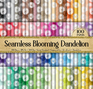 100 Seamless Watercolor Blooming Dandelion Digital Papers