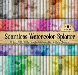 100 Seamless Watercolor Paint Splatter Digital Papers