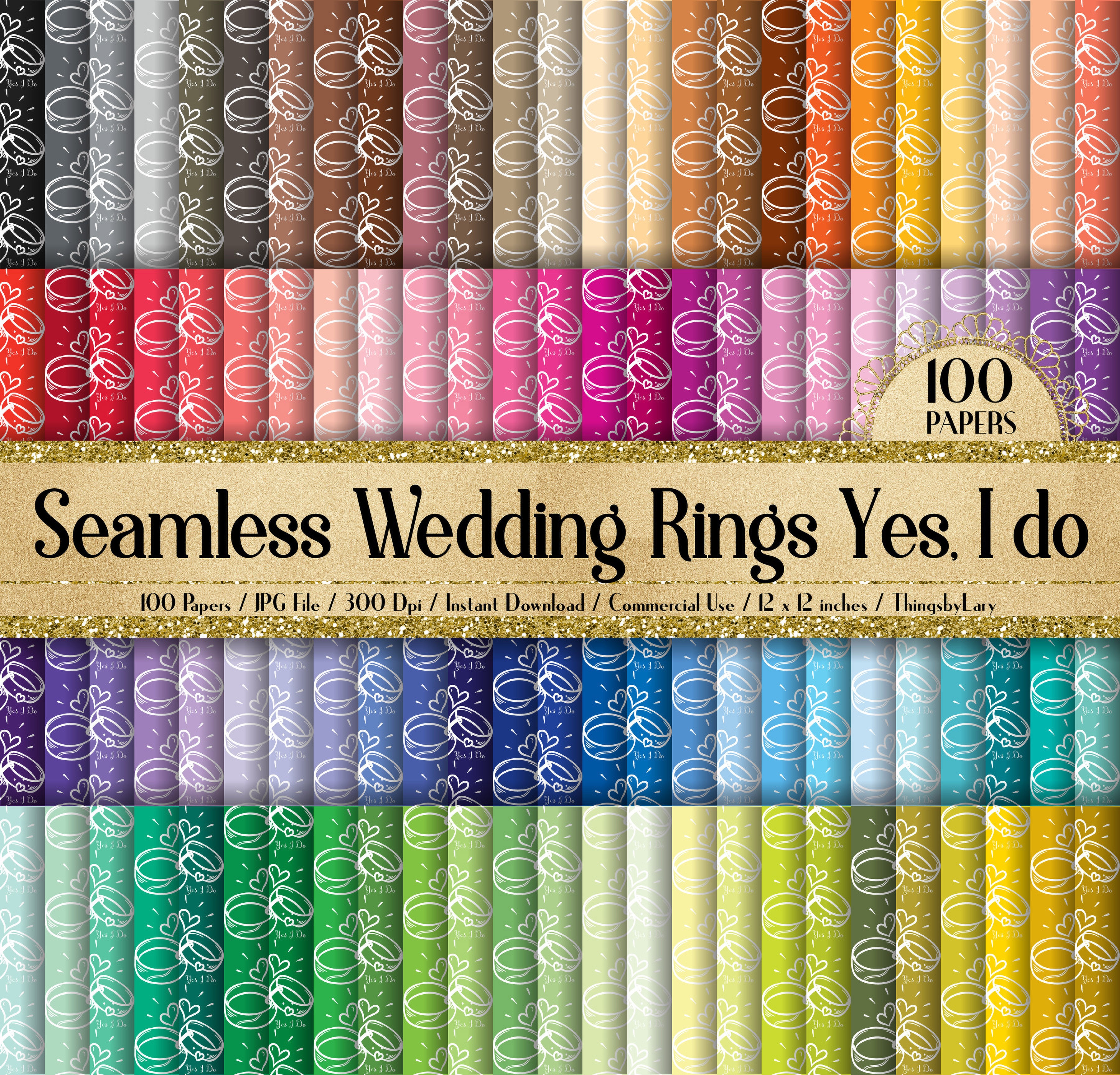 100 Seamless Wedding Rings Yes I Do Digital Papers