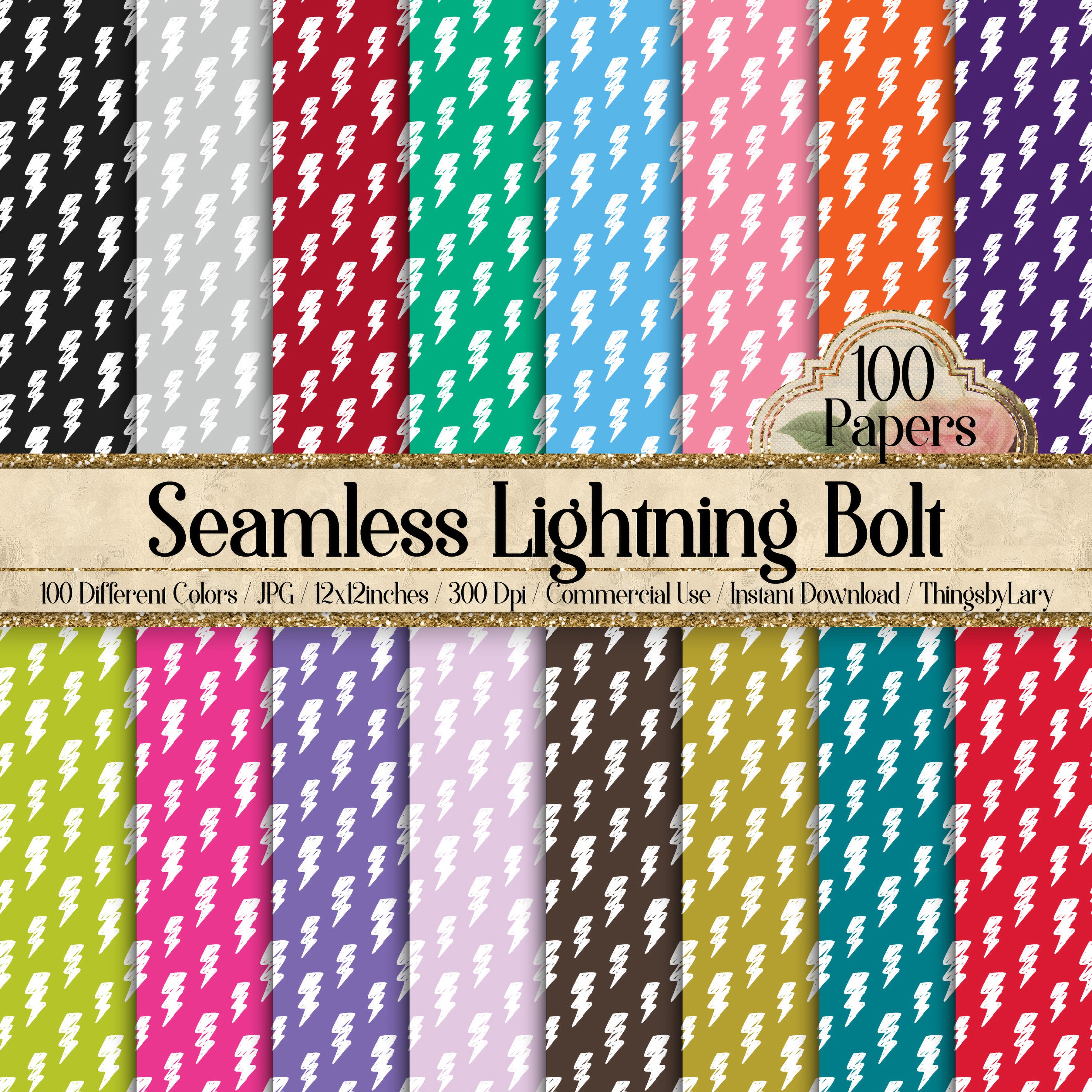 100 Seamless White Lightning Bolt Pattern Digital Papers