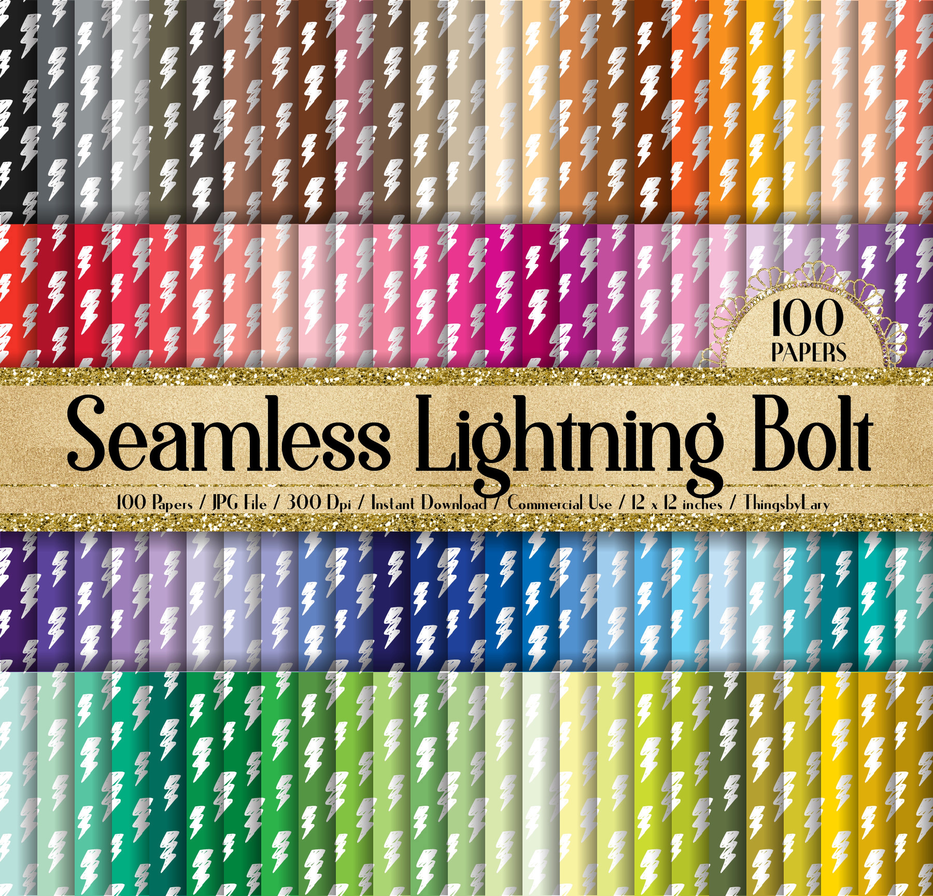 100 Seamless White Lightning Bolt Pattern Digital Papers