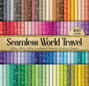 100 Seamless World Travel Vacation Digital Papers