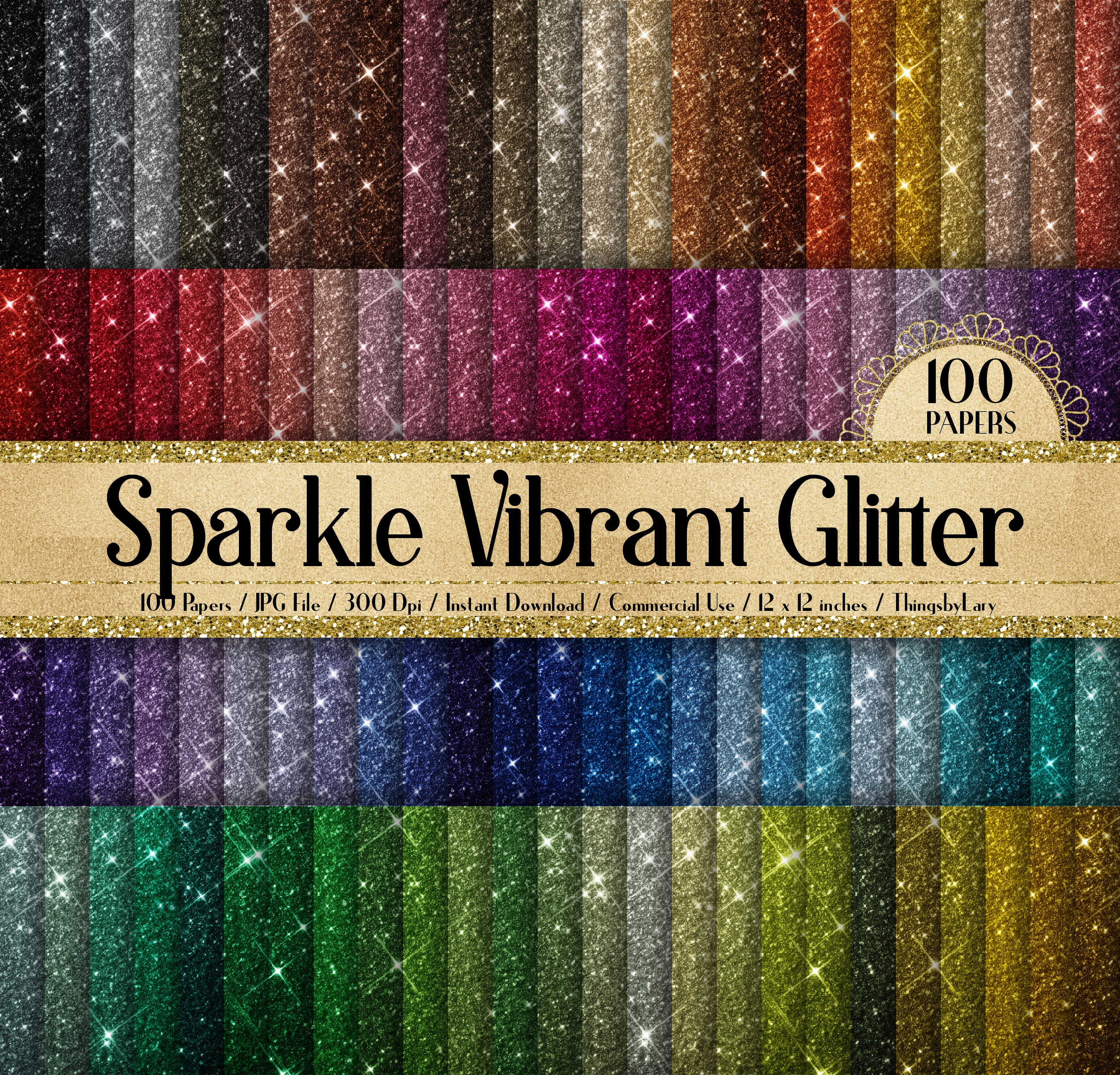 100 Sparkle Vibrant Glitter Digital Papers