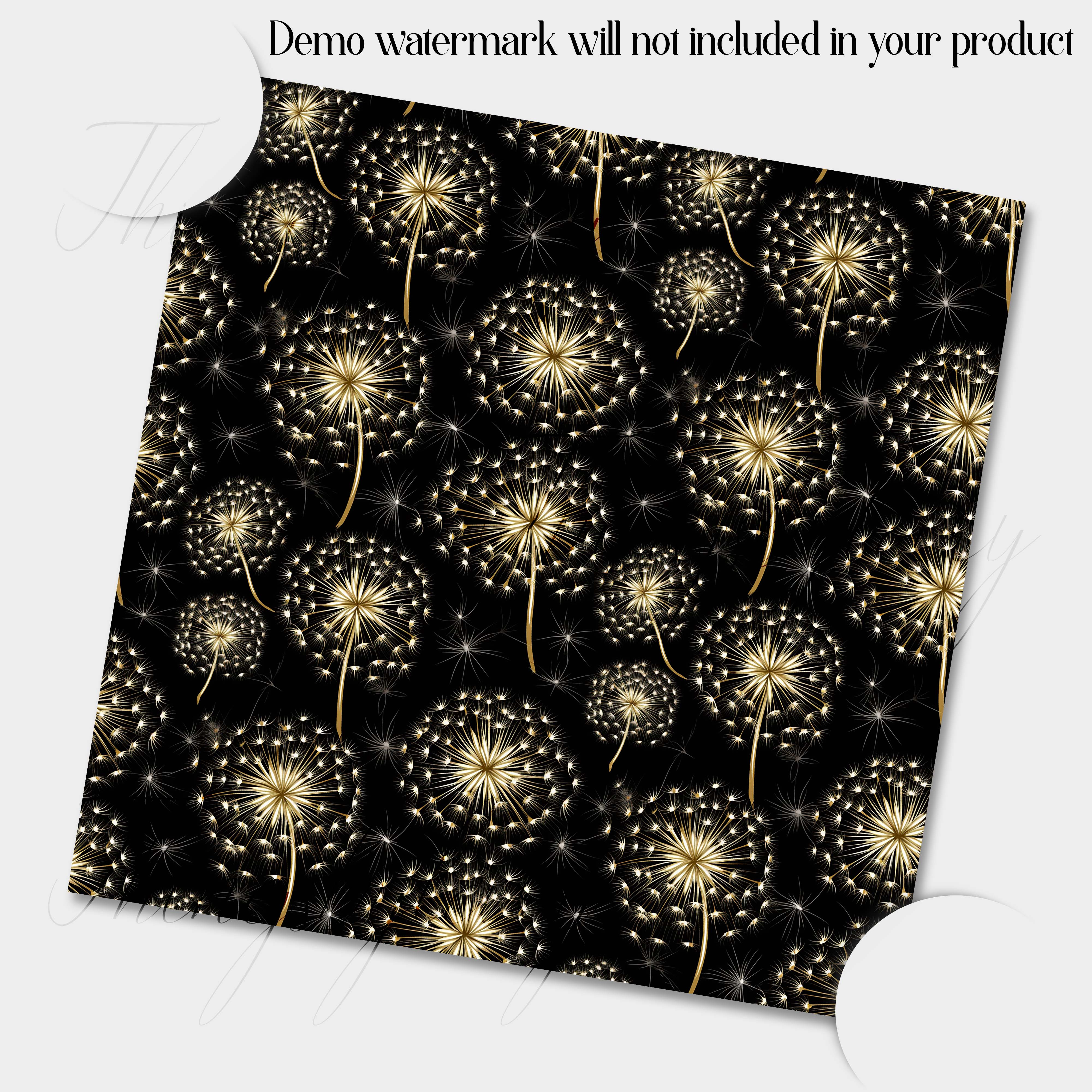 16 Seamless Black and Gold Dandelion Seeds Digital Papers