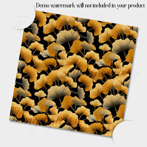 16 Seamless Black and Gold Ginkgo Leaves Digital Papers