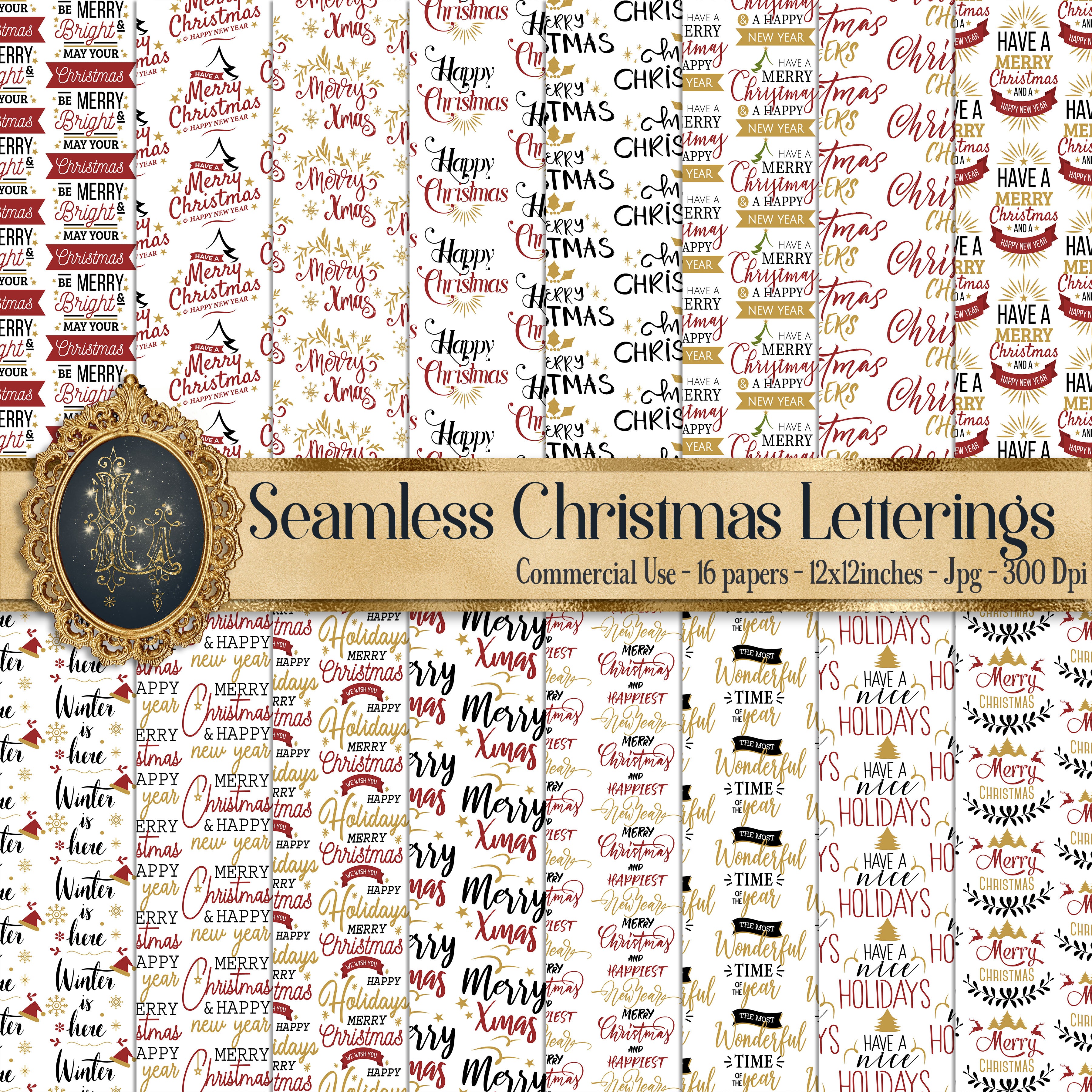 16 Seamless Christmas Greeting Typography Digital Papers