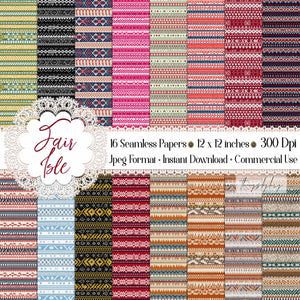 16 Seamless Fair Isle Nordic Sweater Pattern Digital Papers