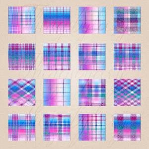 18 Seamless Ombre Blue Pink Purple Glitter Plaid Tartan Digital Papers