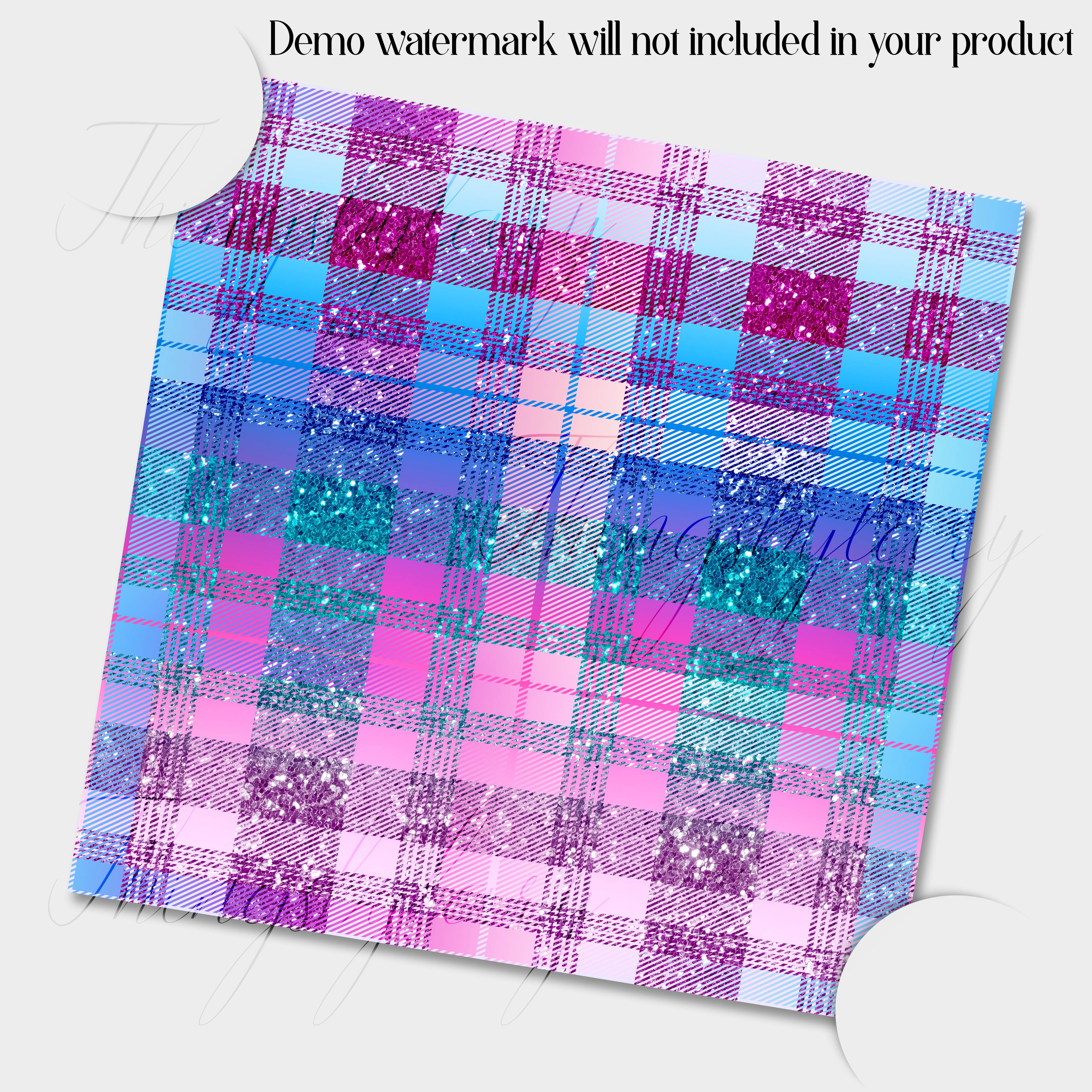 18 Seamless Ombre Blue Pink Purple Glitter Plaid Tartan Digital Papers