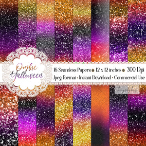 16 Seamless Ombre Halloween Purple Orange Black Glitter Digital Papers