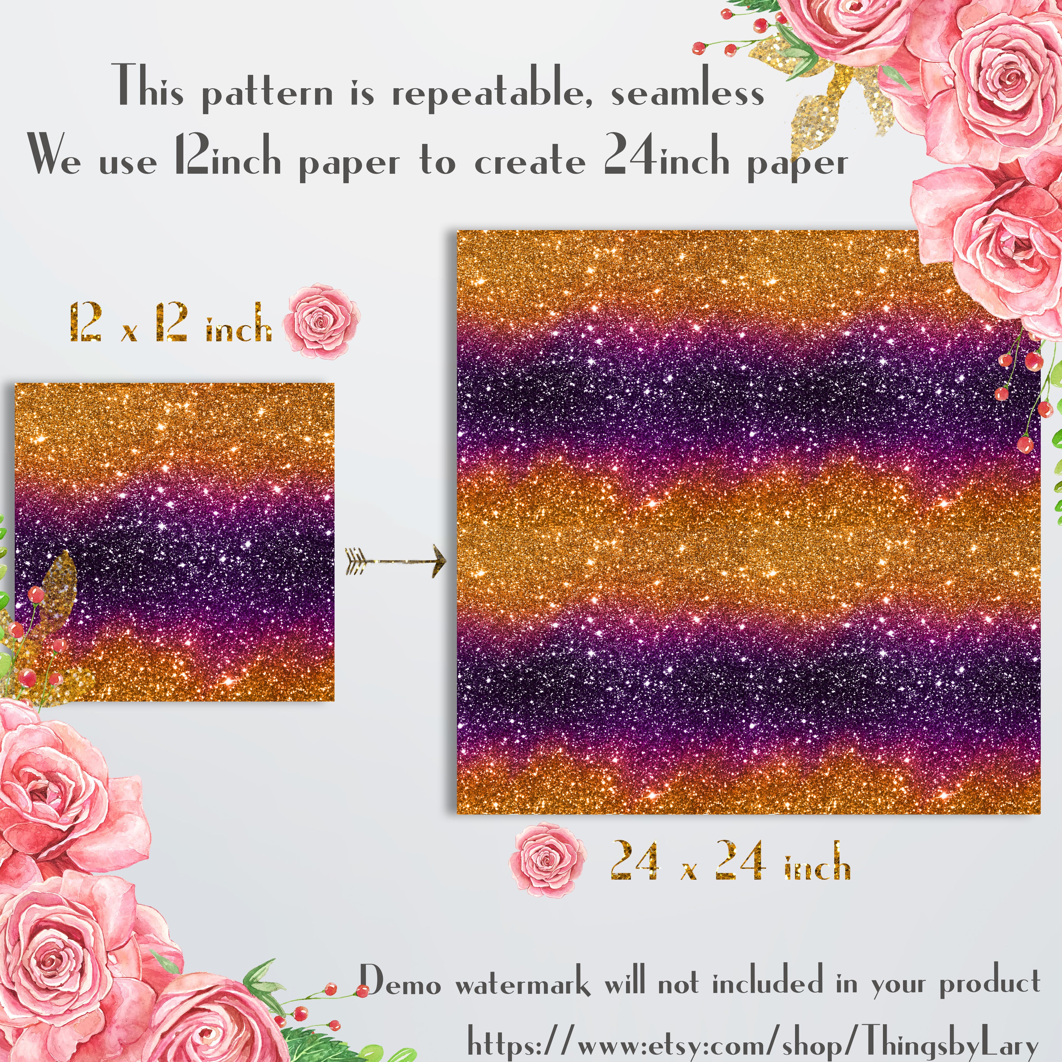 16 Seamless Ombre Halloween Purple Orange Black Glitter Digital Papers