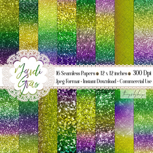 16 Seamless Ombre Mardi Gras Brazilian Carnival Glitter Digital Papers