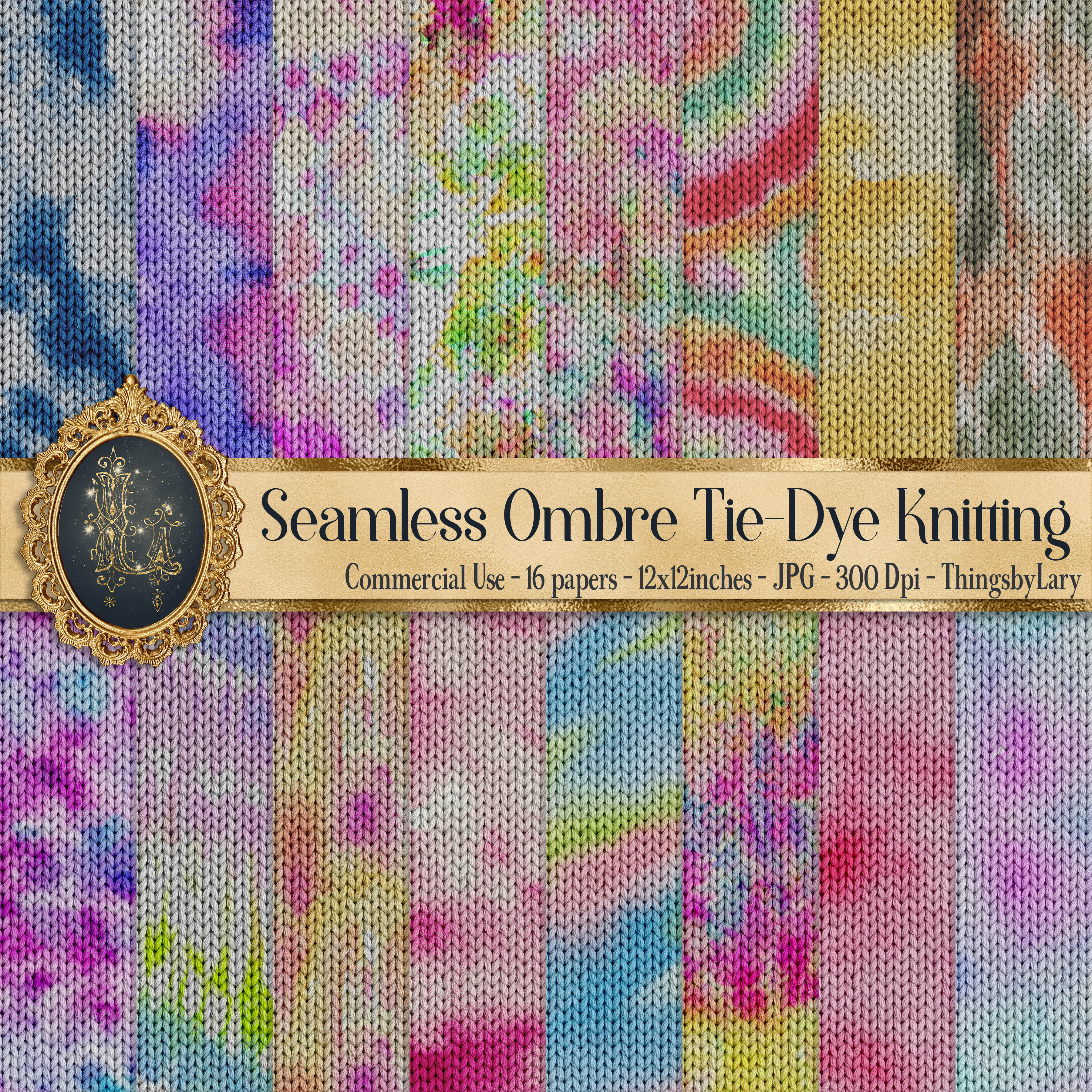 16 Seamless Ombre Tie Dye Knitted Digital Papers