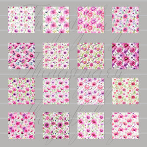 16 Seamless Pink Spring Summer Wildflower Digital Papers