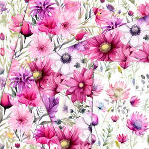 16 Seamless Pink Spring Summer Wildflower Digital Papers