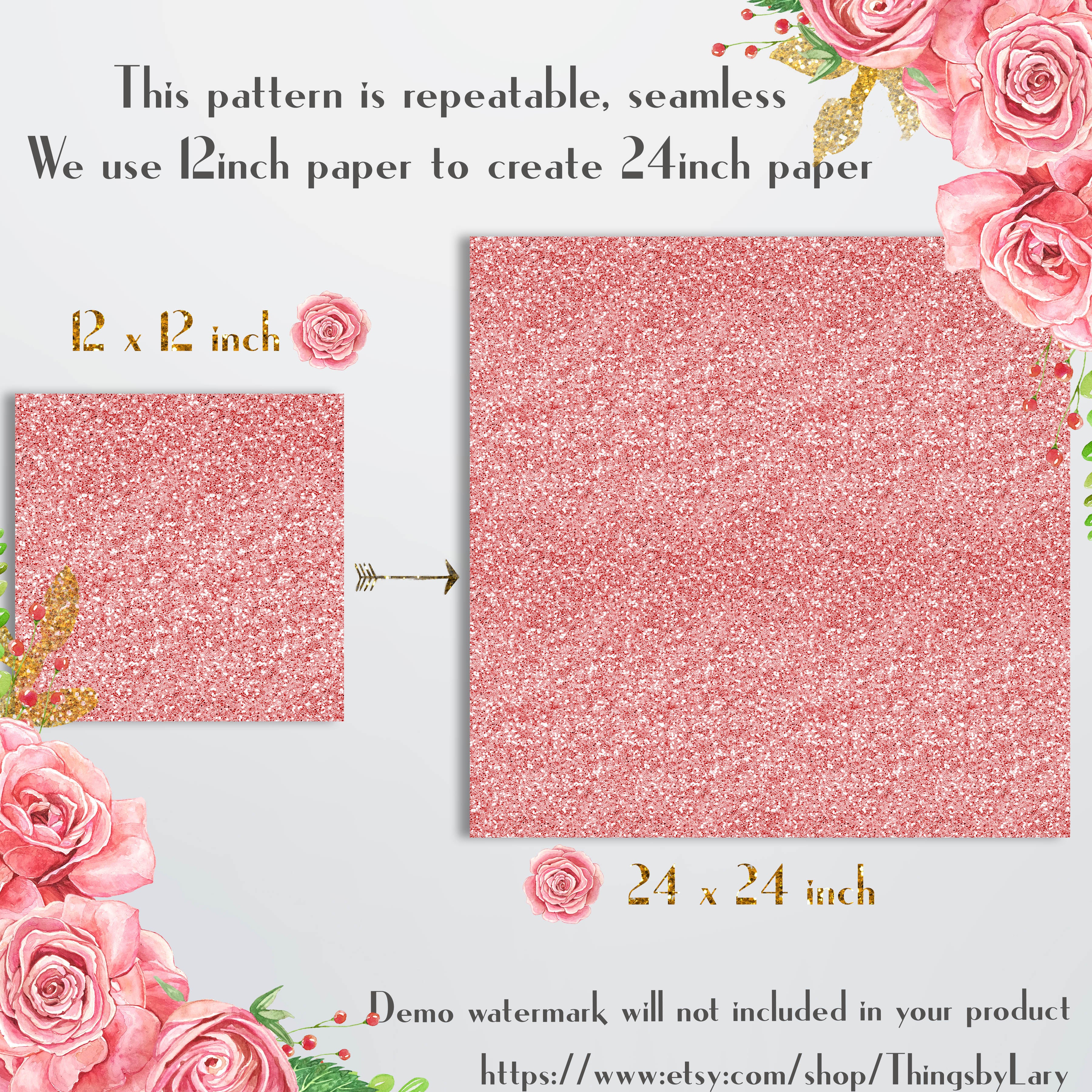 16 Seamless RoseGold Glitter Digital Papers