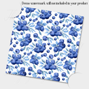 16 Seamless Watercolor Blueberries Fruit Farm Digital Papers