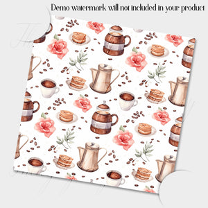 16 Seamless Watercolor Coffee Time Breaktime Digital Papers