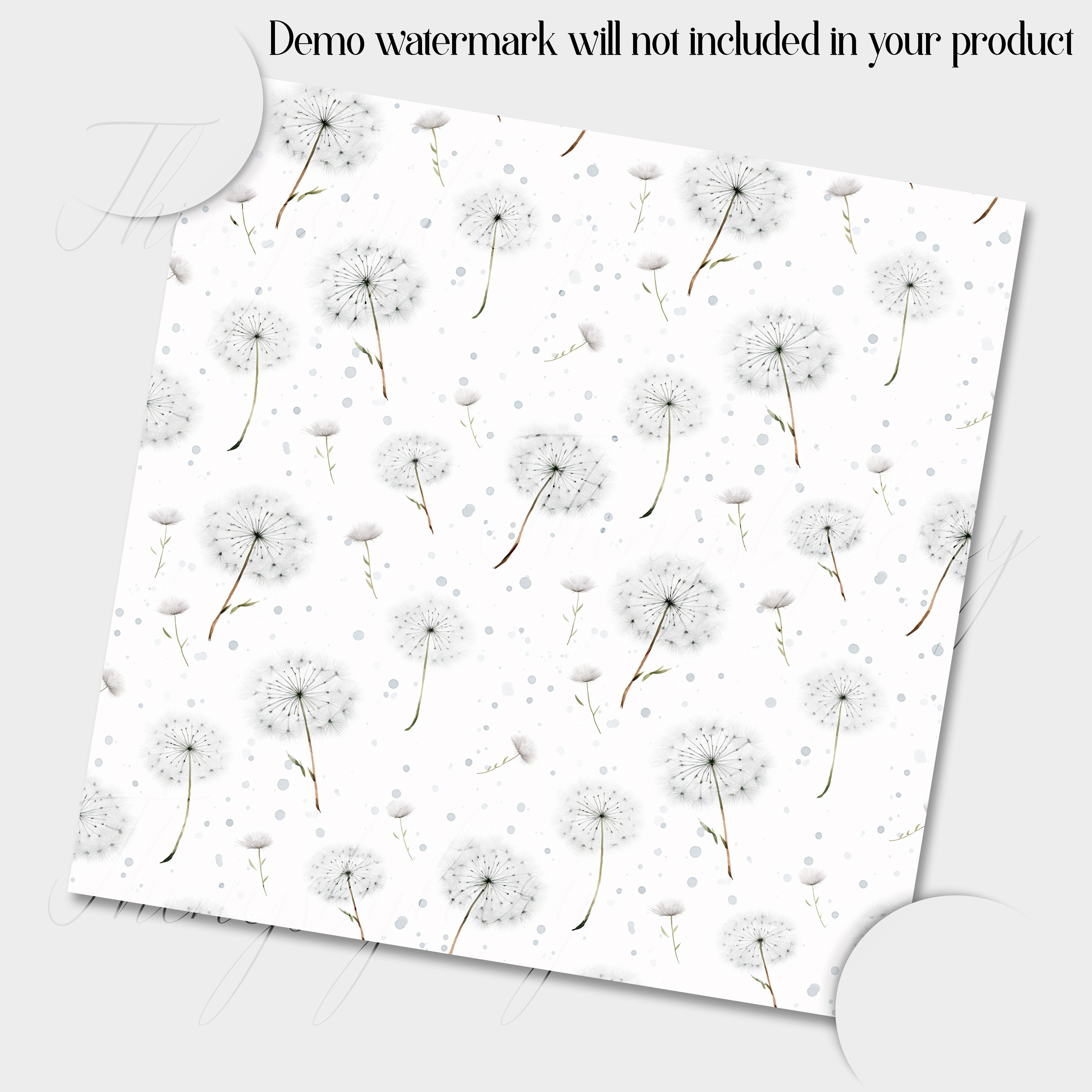 16 Seamless Watercolor Falling White Dandelion Digital Papers