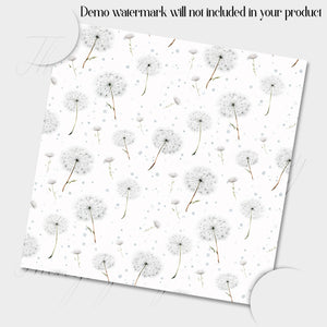 16 Seamless Watercolor Falling White Dandelion Digital Papers