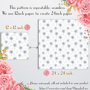 16 Seamless Watercolor Falling White Dandelion Digital Papers