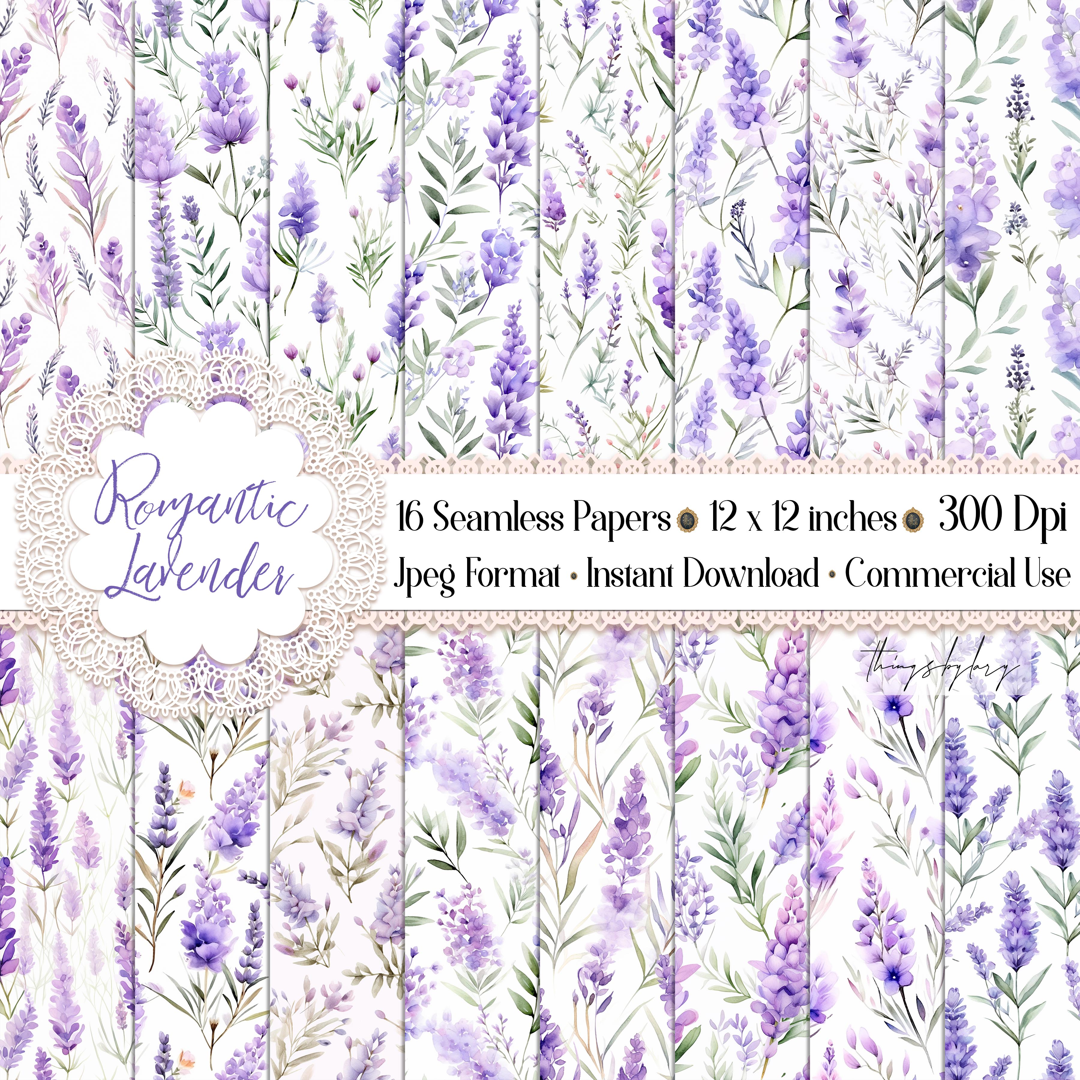 16 Seamless Watercolor Lavender Provence Digital Papers
