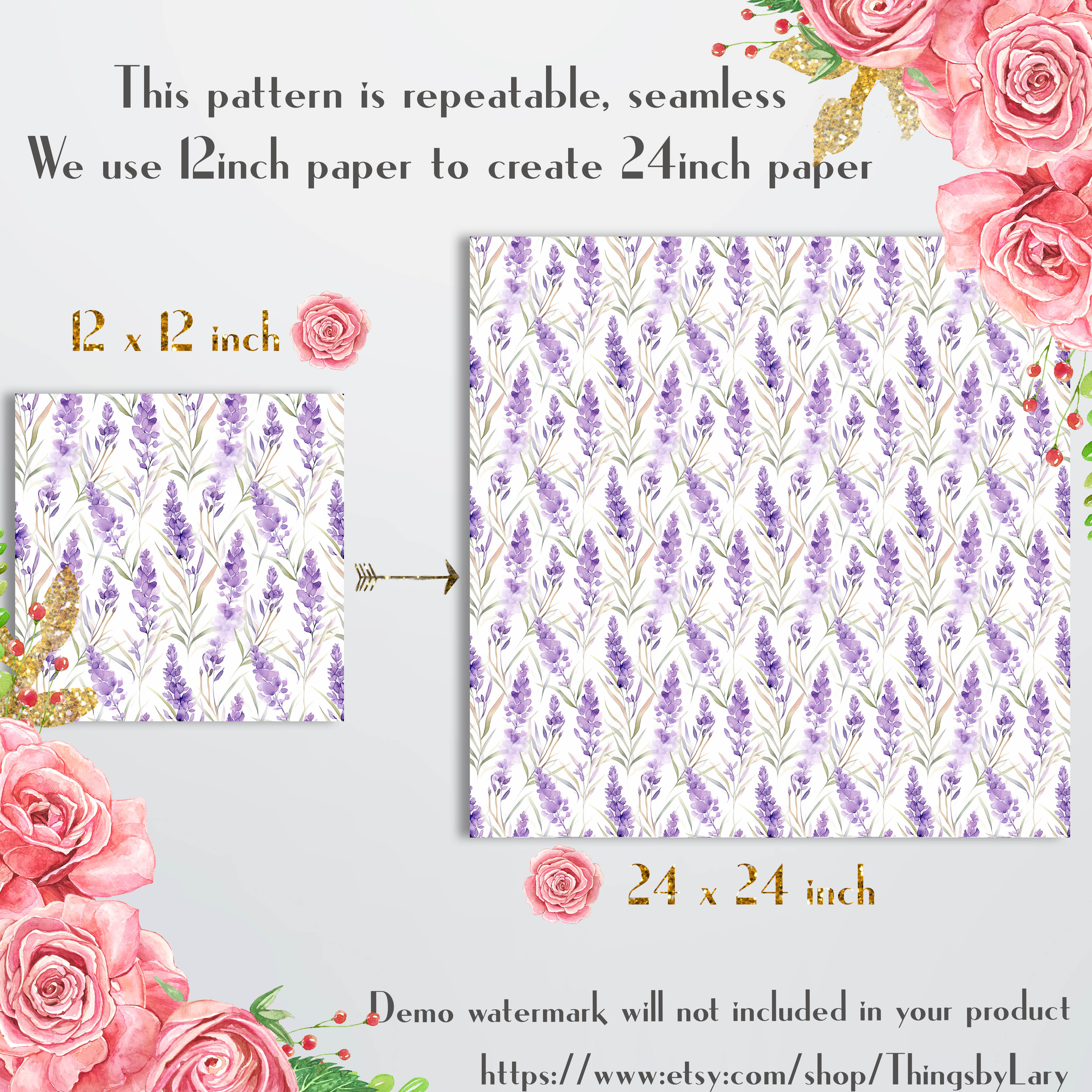 16 Seamless Watercolor Lavender Provence Digital Papers