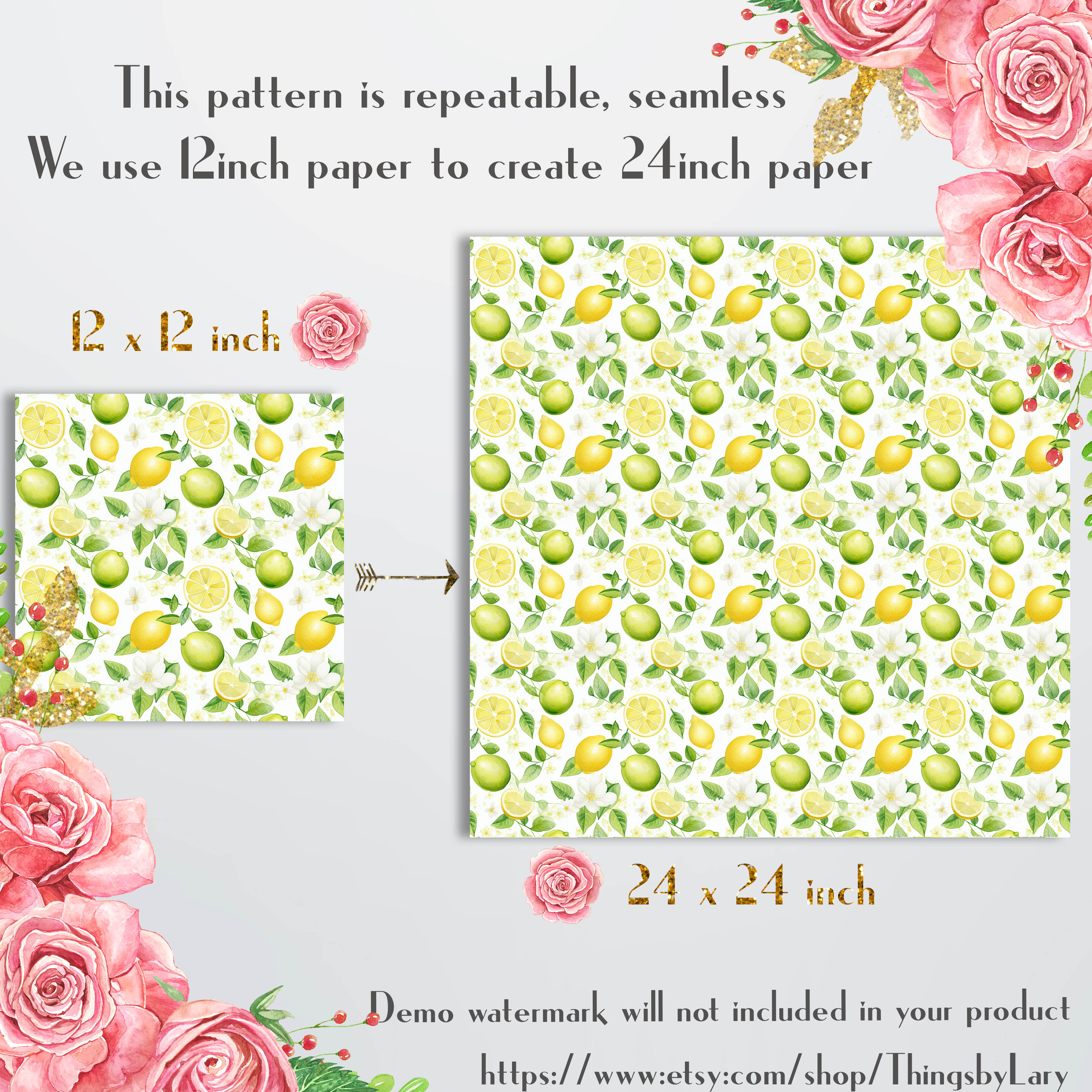 16 Seamless Watercolor Lime Lemon Citrus Digital Papers